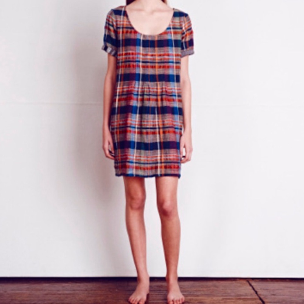 Ace & Jig Plaid Mini Dress in Navy, Red, Tan